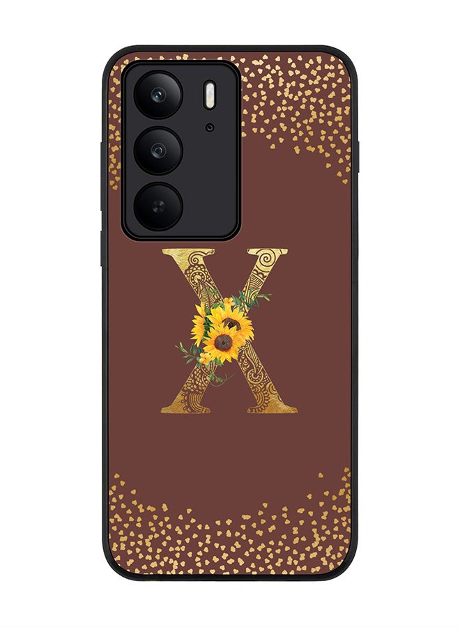 For Realme C75x / C75 4G Case,Slim fit Camera Protection, Shockproof Thin Phone cover  - Custom Floral Monogram - X  (Brown )